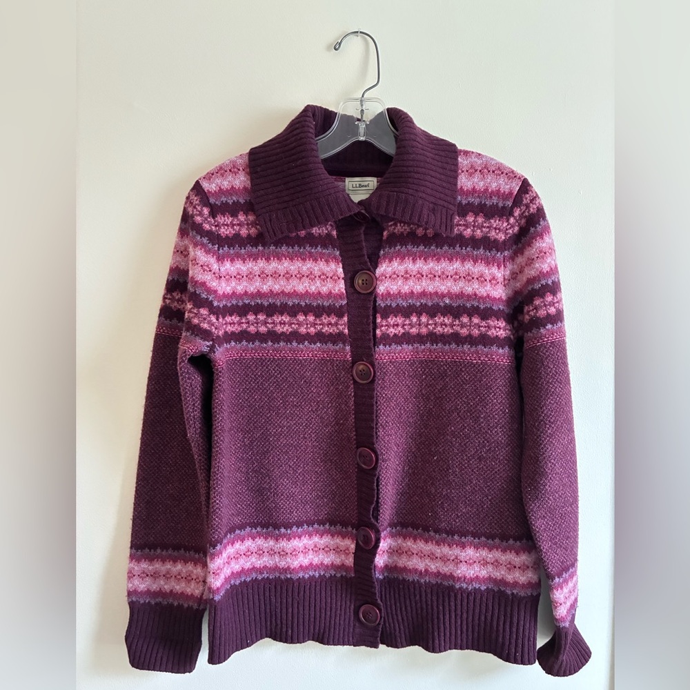 L.L. Bean Women's Purple and Pink Cottagecore Grandma Cardigan